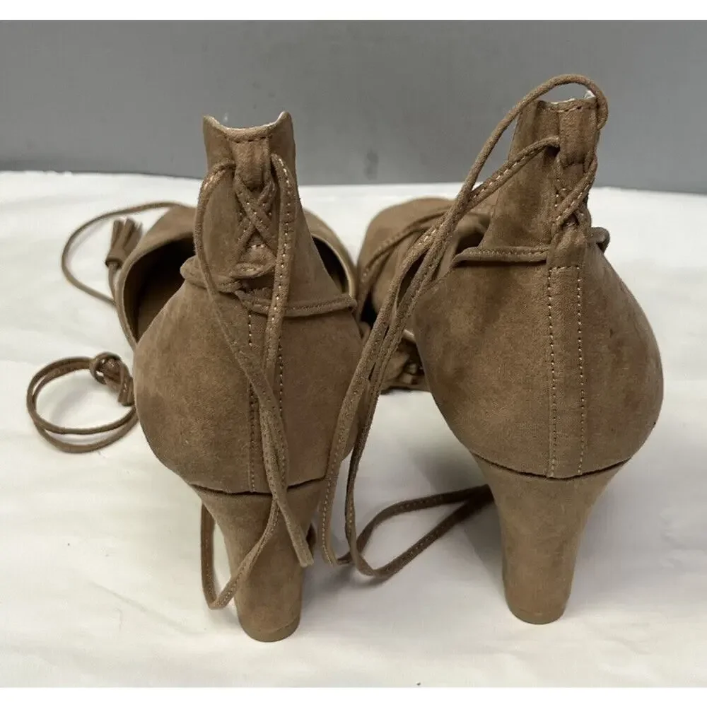 Adrienne Vittadini Ankle-Wrap Wedge Sandal-Marcey Brown Suede Womens size 11